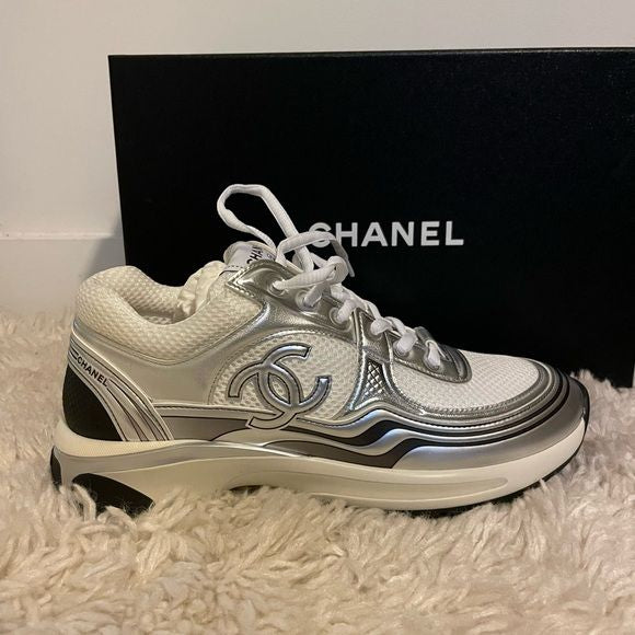Chanel CC Runner White Silver